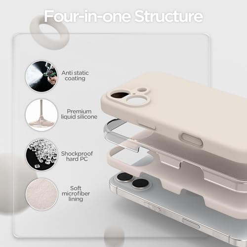 for iPhone 17 Case, Liquid Silicone Cover with Camera Protection Anti-Scratch Soft Microfiber Lining Shockproof Protective Phone Case for iPhone 17 6.3", Stone