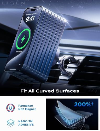 LISEN for 15W MagSafe Car Mount Charger, Magnetic Wireless Car Charger, Dashboard & Air Vent Magnetic Phone Holder for Your Car Phone Holder, Jeep Ford F150 Accessories for iPhone 17-12,Samsung, Pixel