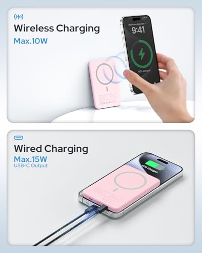 for Magsafe Power Bank, 5000mAh Slim Wireless Portable Charger