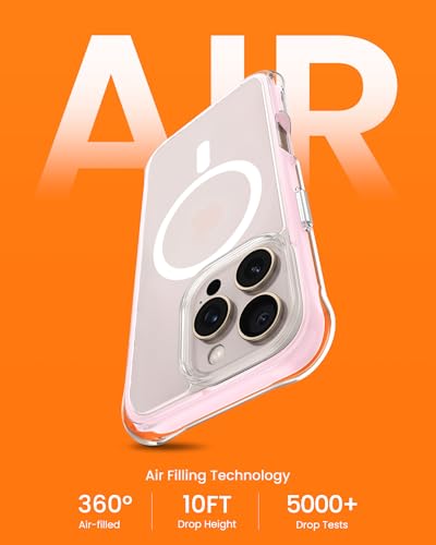 ORNARTO Air Case for iPhone 16 Pro Clear, Compatible with MagSafe, Military-Grade Drop Protection Cover with Built-in Air, Pink