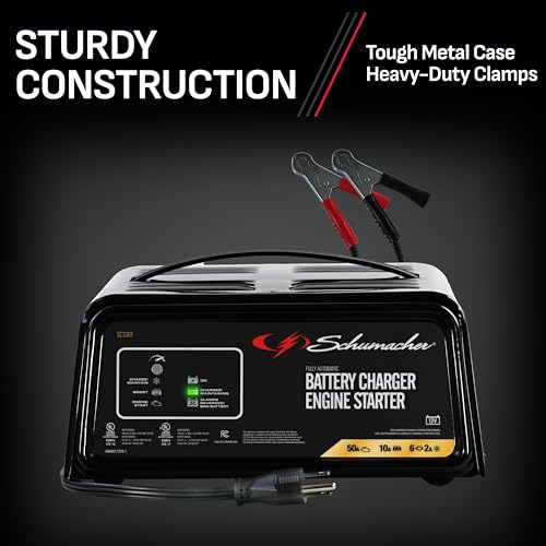 Schumacher Electric 50A 12V Car Battery Charger, Engine Starter & Maintainer - Fully Automatic Battery Charger for Cars, Trucks & RVs - 6A Charge/ 2A Maintain & 10A Boost Modes - SC1361