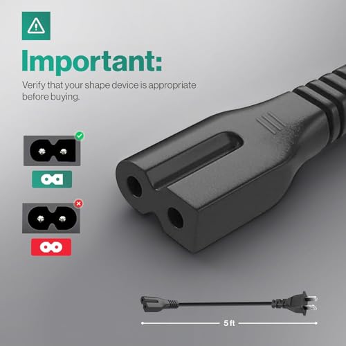 Chanzon 10ft Vizio Power Cord 7A 125v for Vizio D-E-M-Series HDTV Smart LED Sharp LCD TV Sony PS1 (2 Prong NEMA-1-15P IEC320-C7 Plug) 2Slot Universal Replacement Wall Polarized AC Cable(UL Listed)
