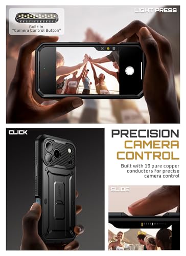 SUPCASE for iPhone 17 Pro Case with Camera Control Button (Unicorn Beetle Pro), [Built-in Kickstand & Screen Protector] [Military-Grade Protection] Full Body Heavy Duty Phone Case, Black