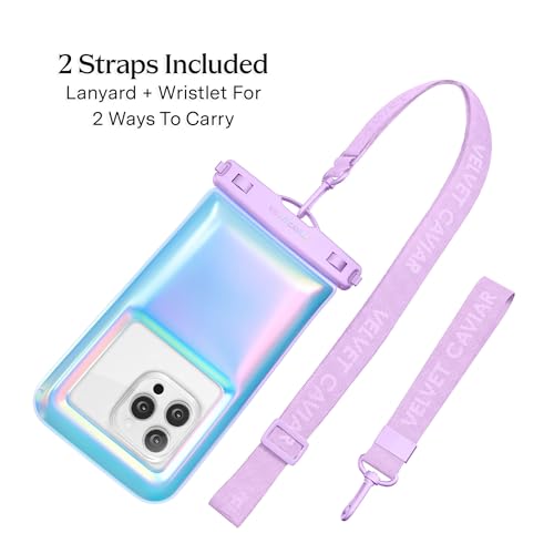 VELVET CAVIAR Waterproof Phone Pouch with Lanyard | IP68 Floating Case for iPhone & All Phones | Dry Bag for Snorkeling, Beach, Kayaking | Travel & Cruise Essentials for Women (Lavender Holo)