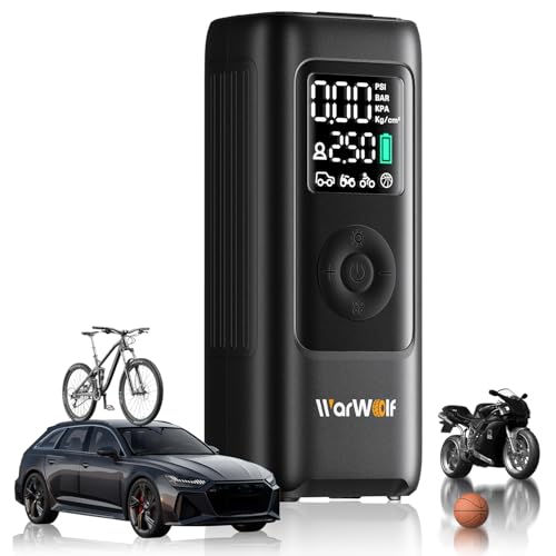 WARWOLF 160PSI Tire Inflator Portable Air Compressor, Electric Air Pump for Car Tires with Pressure Gauge, Dual Power 12V DC, LED Light, Auto Shut-Off, Tire Pump for Auto, Motorcycle, Bicycle, Balls