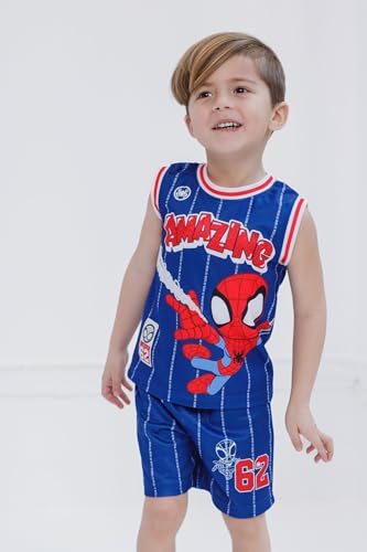 Marvel Boys' 2-Piece Basketball Jersey and Shorts Set Toddler to Big Kid | 2-Piece Coordinated Set, Breathable Mesh Fabric, Comfortable Elastic Waistband, Pull-On Style