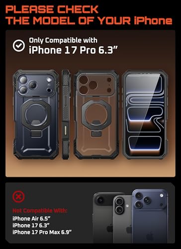 SUPCASE for iPhone 17 Pro Case with Tempered Glass Screen Protector (UBGrip Pro), [Camera Control Cover] [Compatible with MagSafe] [Built-in Kickstand] Full-Body Heavy Duty Magnetic Phone Case, Black