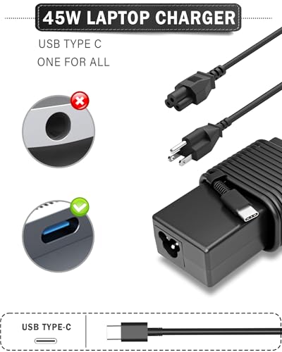 45W USB C Laptop Charger Ac Adapter for Chromebook 11 13 14 14A ThinkPad Latitude5420 XPS Elite Specter X360 14-ca051wm 14-ca020nr 14-ca061dx Power Cord for All USB Type C Laptop