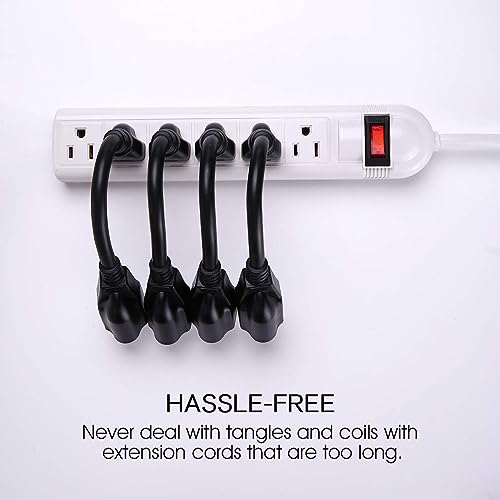 [ETL Listed] Miady Short Power Extension Cord Outlet Saver, 16AWG/13A, 3 Prong (4 Pack, Black, 8 Inch)