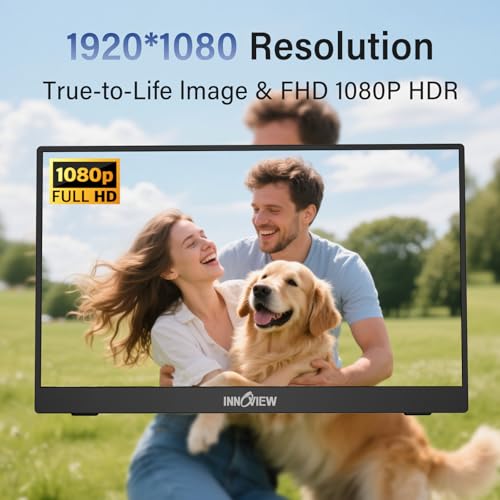 InnoView Portable Monitor, 15.6 Inch FHD 1080P HDMI USB C Second External Monitor for Laptop, Desktop, MacBook, Phones, Tablet, PS5/4, Xbox, Switch, Built-in Speaker with Protective Case