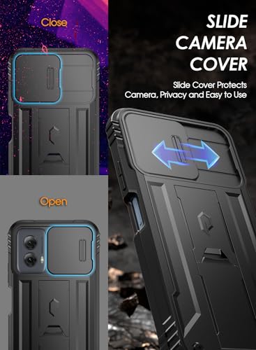 Poetic Revolution Case for Motorola Moto G Power 5G 2024 [Not Fit 2023 Version], [Slide Camera Cover], Full-Body Military Grade Shockproof Cover with Kickstand and Built-in-Screen Protector, Black