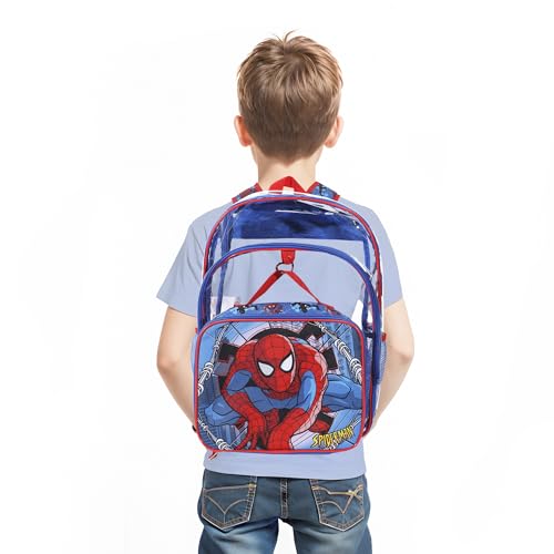 Bioworld Spider-Man Classic 2-Piece 16" Kids Clear Backpack & Lunch Box Set For School And Travel