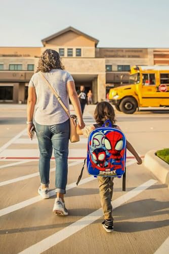 Spiderman Backpack for Boys 4-8yrs w/Padded Straps & Large Compartment - Kindergarten Backpack for Boys, Includes Spidey Water Bottle, 3D Puffy Stickers & More - Toddler Spiderman Backpack, Medium