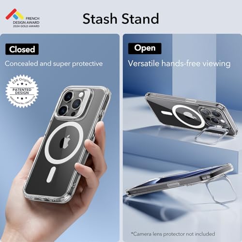 ESR for iPhone 15 Pro Case, Compatible with MagSafe, Military-Grade Protective Clear Case for iPhone 15 Pro,Built-in Stash Stand Phone Case, Scratch-Resistant Back Cover, Classic Series,Clear
