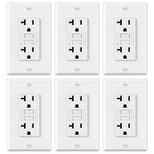 ELECTECK 6 Pack GFCI Outlets 20 Amp, Non-Tamper Resistant, Decor GFI Receptacles with LED Indicator, Ground Fault Circuit Interrupter, Wallplate Included, ETL Listed, White