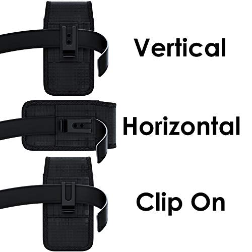 Holster for iPhone 17 16 15 14 13 12 11 Xs X XR/Pro Models, Cell Phone Belt Holder Case with Clip for Men, Heavy Duty Nylon Pouch (Fits Phone with Otterbox Cover on) Black