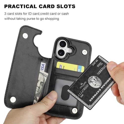 ONETOP Compatible with iPhone 17 Wallet Case with Card Holder, PU Leather Kickstand Card Slots Case, Double Magnetic Clasp and Durable Shockproof Cover 6.3 Inch (Black)