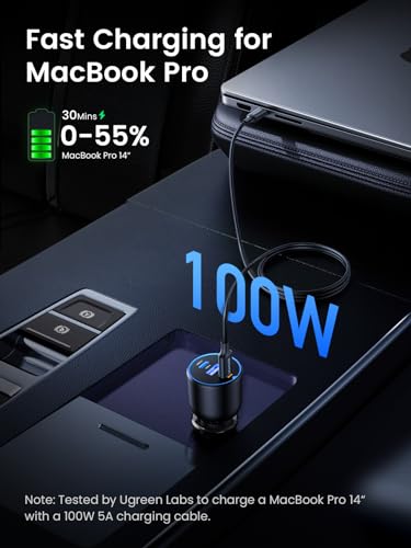 UGREEN 130W USB C Car Charger, PD 100W +PD 30W Type C Car Charger Adapter Compatible with iPhone 17/17 Air/17 Pro/17 Pro Max/16/15/14/13/12 Series, Galaxy S24 S23 Ultra, iPad, MacBook, and More