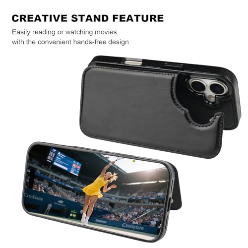ONETOP Compatible with iPhone 17 Wallet Case with Card Holder, PU Leather Kickstand Card Slots Case, Double Magnetic Clasp and Durable Shockproof Cover 6.3 Inch (Black)