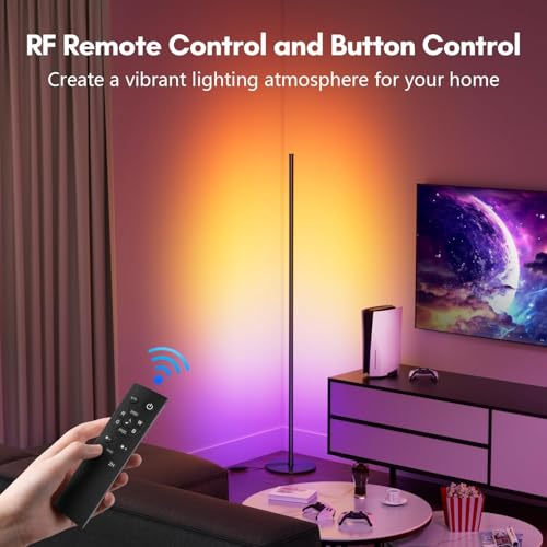 luckystyle Smart RGB+IC Corner Floor Lamp,Bright LED Tall Modern Floor Lamp with APP and Remote,Ambient Lighting Color Changing Standing Lamps with Music Mode and Timing for Living Room,Bedroom,Party