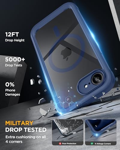 Miracase for iPhone 17e Case & iPhone 16e Case, Full-Body Phone with Built-in Glass Screen Protector, [Magnetic with MagSafe] Military Drop Proof 17 E/ 16 E Cover Bumper 6.1 inch, Blue