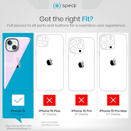Speck iPhone 15 Case - Built for MagSafe, Drop Protection Grip – for iPhone 15 iPhone 14 & iPhone 13 - Scratch Resistant, Soft Touch, 6.1 Inch Phone Case - CandyShell Grip Soft Lilac/Carnation Petal