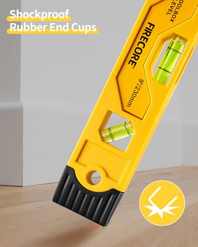 Torpedo Level Magnetic, Firecore 9 Inch Shockproof Small Leveler Tool with 3 Bubble Spirit Level 45 90 180 Degree, Construction Levelers for Hanging Pictures Install Shelf Home Renovation