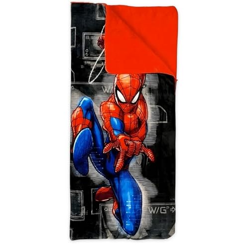 Marvel Spiderman Slumber Bag Set for Boys - Bundle of 54x56 Inches Spider-Man Sleeping Bag, Stickers, More | Spiderman Silk Touch Slumber Bag