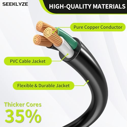 6 FT Black Extension Cord 16/3 – 3 Prong Indoor Power Cable, 13A 125V 1625W for Laptops, Coffee Makers & Home Appliances