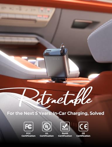 LISEN Retractable Car Charger USB C [Upgraded Dual Type C] 75W Fast 4 in 1 Car Charger for iPhone 17, Road Trip Essentials Gifts for Men Women, Car Accessories for Galaxy S26 Phone 17e 16 15 Pro Max