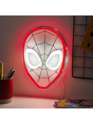 Spider-Man LED Neon Light - Officially Licensed Marvel Product | 26cm Spider-Man Mask Design • Vibrant Red LED Neon Glow • USB Powered Wall Mountable Display