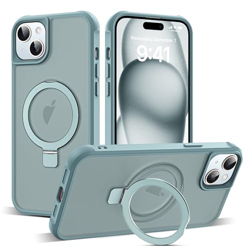 SKYLMW Compatible with iPhone 15 Case with Invisible Magnetic O-Ring Stand Military-Grade Translucent Case for iPhone 15 6.1" [Compatible with Mag-Safe][Great Grip Feeling], Blue