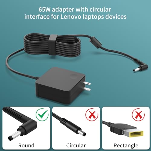 Charger for Lenovo Laptop IdeaPad 1/3/5 Slim 3/3i Flex 5 (14 15 16 Inch) V14 V15 V17 S145 S340 S540 320 320S 330 330S Lengthened Power Cord Round Tip AC Adapter 65W 45W
