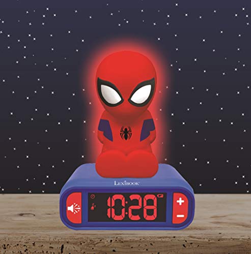 LEXiBOOK, Spider-Man Nightlight Alarm Clock, RL800SP | Sounds & Melodies, LCD Backlit screen, Luminous, Snooze, Blue