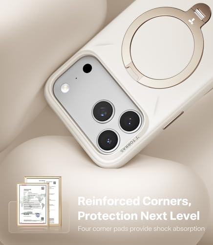 TORRAS Q3 Silicone for iPhone 17 Pro Case with Stand, Fit for MagSafe, Magnetic 360 Spin Kickstand with Camera Control, Liquid Silicone Rubber Soft Phone Case for iPhone 17 Pro, Light Ivory