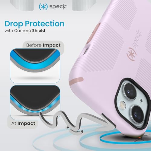 Speck iPhone 15 Case - Built for MagSafe, Drop Protection Grip – for iPhone 15 iPhone 14 & iPhone 13 - Scratch Resistant, Soft Touch, 6.1 Inch Phone Case - CandyShell Grip Soft Lilac/Carnation Petal