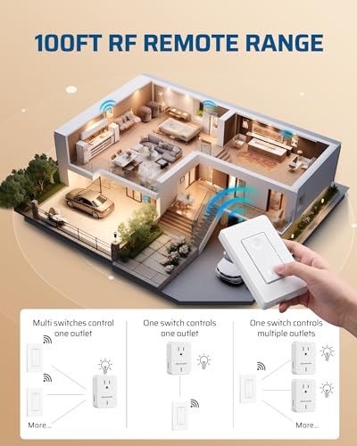 DEWENWILS Remote Control Outlet Wireless Wall Mounted Light Switch, Electrical Plug in On Off Power Switch for Lamp, Fan, Household Appliance, No Wiring, 100 Feet RF Range, ETL Listed, Programmable