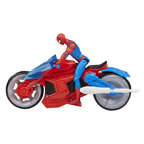 Marvel Spider-Man Web Blast Cycle, 4-Inch Action Figure with Vehicle and 2 Web Projectiles, Kids Playset for Ages 4 and Up