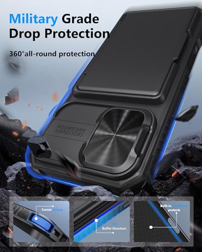 ATATOO for iPhone 16 Case with Card Holder (Store 3-5 Cards) [RFID Blocking] & Slide Camera Cover, Military Grade Protection, Rugged Silicone Wallet Case for iPhone 16 6.1" 2024, Black