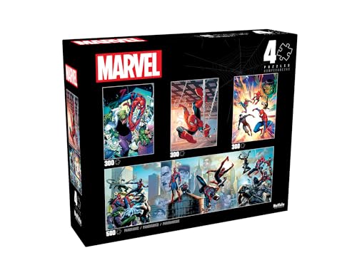 Buffalo Games - Marvel Spider-Man - 4 Pack, 300-500 Piece Jigsaw Puzzles | For Adults, Includes Poster, Recycled Board, Giftable, Frameable Art