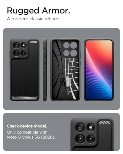 Spigen for Moto G Stylus 2026/2025 Case, Rugged Armor [Military-Grade Protection] [Slim Fit Anti-Slip Grip] [Wireless Charging] - Matte Black