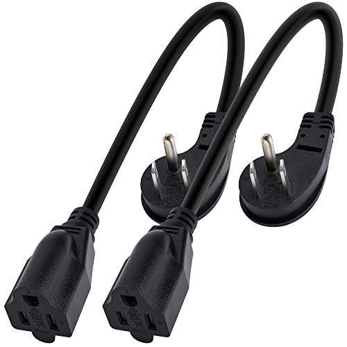 8 Inch Short Power Extension Cord 2Pack,45-Degree Low Profile Flat Plug 3-Prong Male to Female Heavy Duty Grounded Power Extension Cable Outlet Saver Socket Adapter, ETL Listed, 16AWG, SJTW 13A 1625W