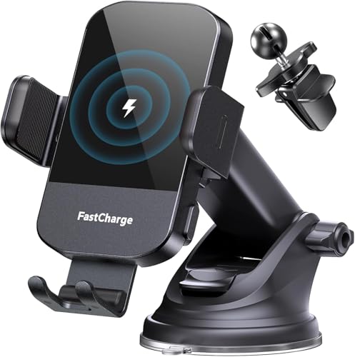 Wireless Car Charger, 15W Fast Charging Auto Clamping Phone Holders for Your Car Phone Mount fit for iPhone 17 16 15 14 13 12 Pro Max 11 XR XS, for Samsung Galaxy S25 Ultra S24 S23, Black