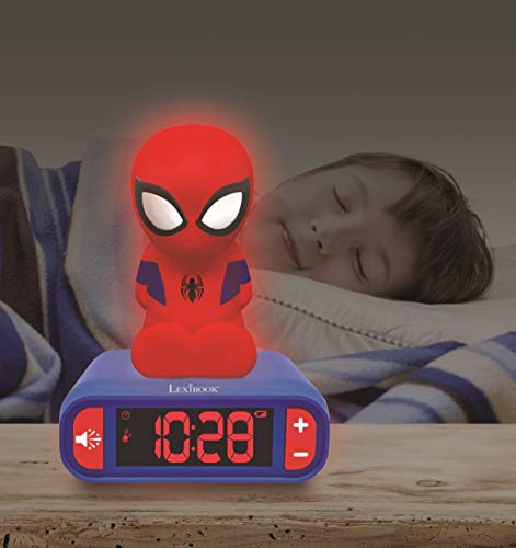 LEXiBOOK, Spider-Man Nightlight Alarm Clock, RL800SP | Sounds & Melodies, LCD Backlit screen, Luminous, Snooze, Blue