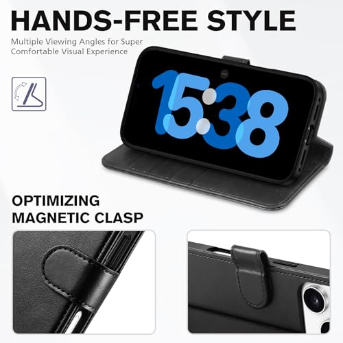 TUCCH Wallet Case for iPhone 17 Pro (6.3") 2025, RFID Blocking 4 Card Holders | Kickstand | Shockproof TPU Shell | PU Leather | Magnetic Closure | Protective Flip Folio Cover | Black