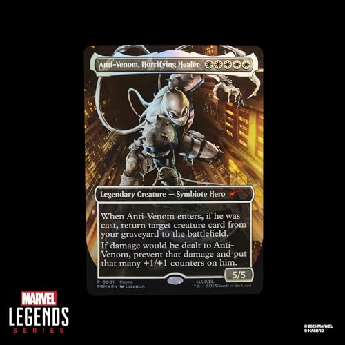 Marvel Legends Series Magic: The Gathering Agent Anti-Venom, Spider-Man Action Figure plus Exclusive Foil Trading Card, Red and Black