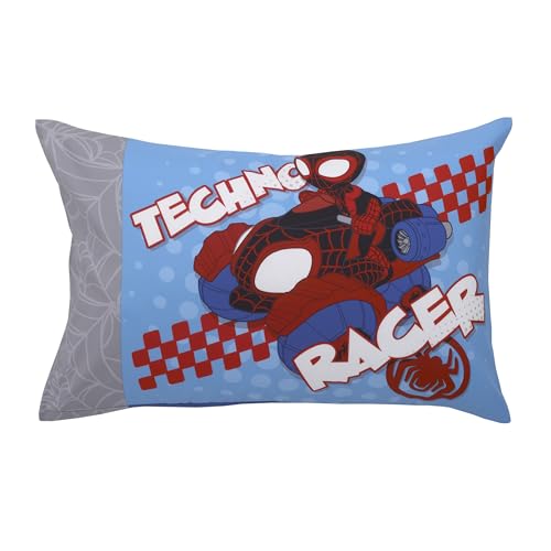 NoJo Marvel Spiderman Spidey and his Amazing Friends Spidey Time Red, Blue, and Grey 4 Piece Toddler Bed Set - Comforter, Fitted Bottom Sheet, Flat Top Sheet, and Reversible Pillowcase