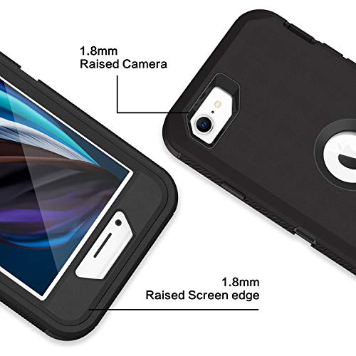 MXX Case Designed for iPhone SE 2020 / SE 2022 Heavy Duty Protective Case with Screen Protector [3 Layers] Rugged Rubber Shockproof Protection Cover & Rotating 360 Degree Belt Clip (Black)