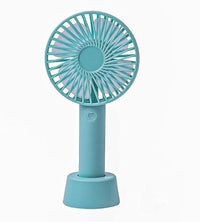 Mini Portable USB Fan Built-in Rechargeable Battery Operated Summer Cooling Table Fan with Standing Holder Handy Base (Multicolor, Set of 1 x fan, USB Charger Cable, Fan Stand)