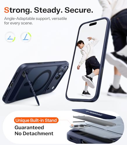 TORRAS for iPhone 17 Pro Case with Strong Magnetic & Stand, Fit for MagSafe, Mil-Grade Protection, Built-in Kickstand, Camera Control, Translucent Shockproof Slim 17 Pro Cover Ostand, Deep Blue